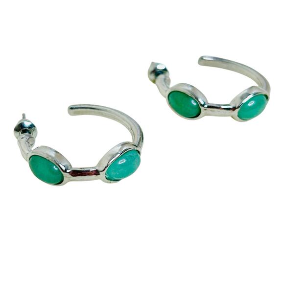 Light Green Silver Tone Modest 3/4 Hoop Earrings - Picture 3 of 3